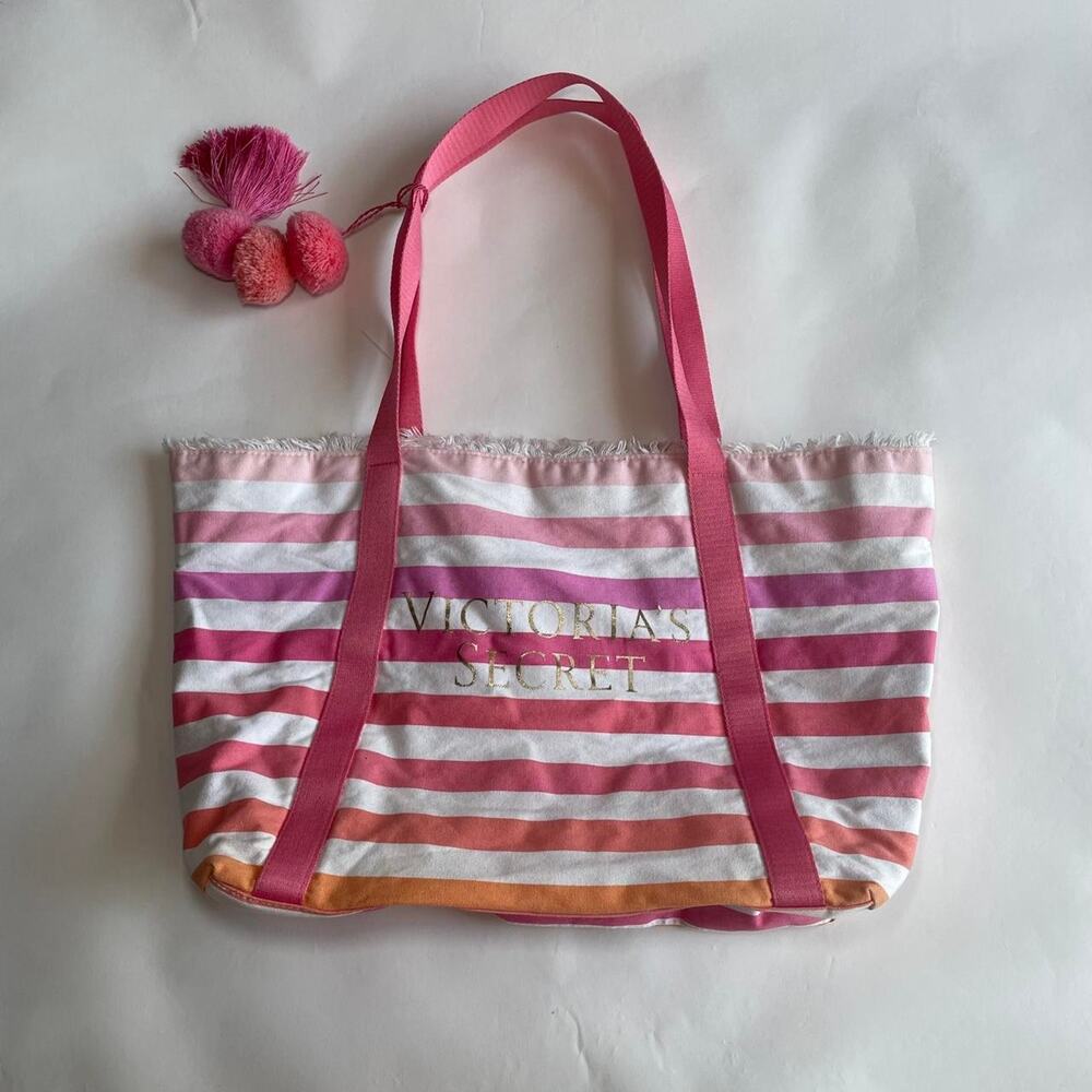 victoria secret pink striped beach tote bag